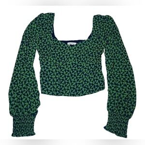 Abercrombie & Fitch Women Balloon Sleeve Crop Top Green Navy Blue Size XS NWT